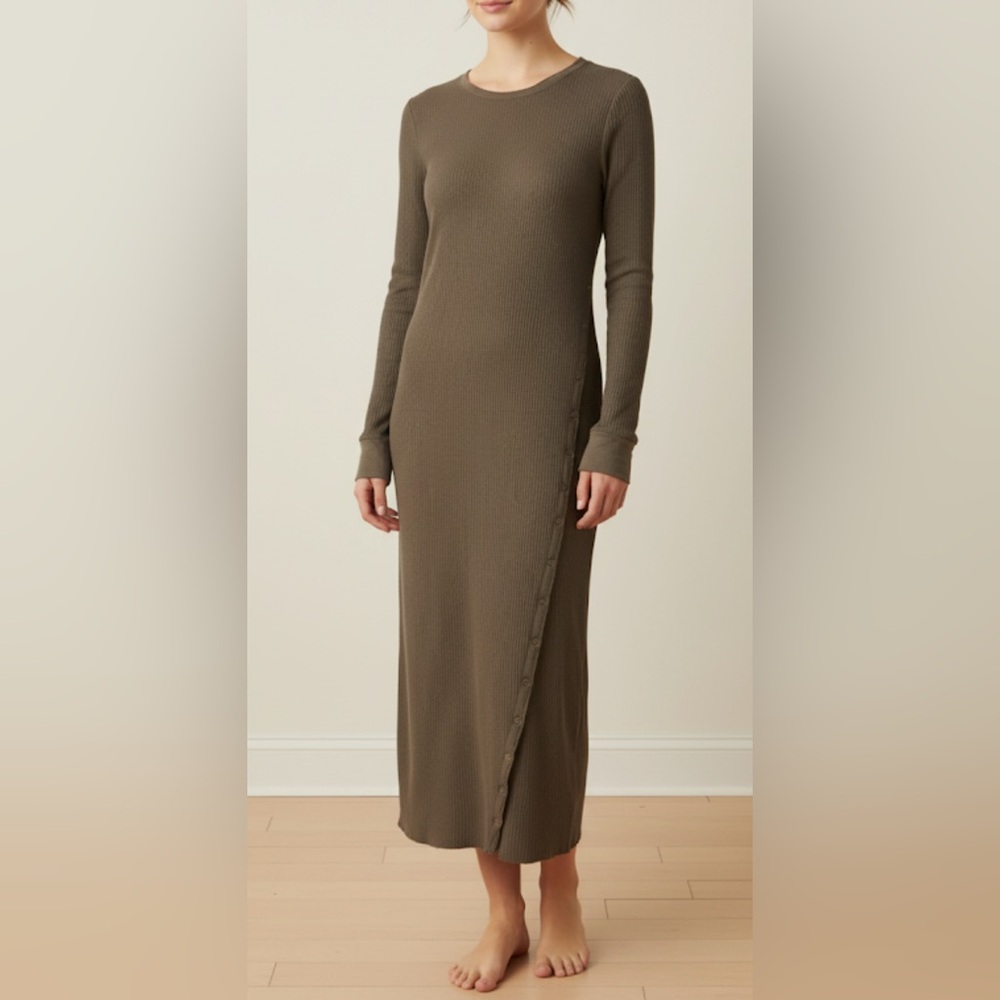 Nation LTD Alanna Long Sleeve Body Con Midi Dress Waffle Knit Gray Size S.
